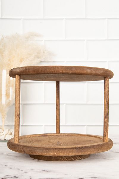DNS HOME Dark Natural Wooden Rotating Stand Spice Rack Multi-Purpose Stand Presentation Organizer