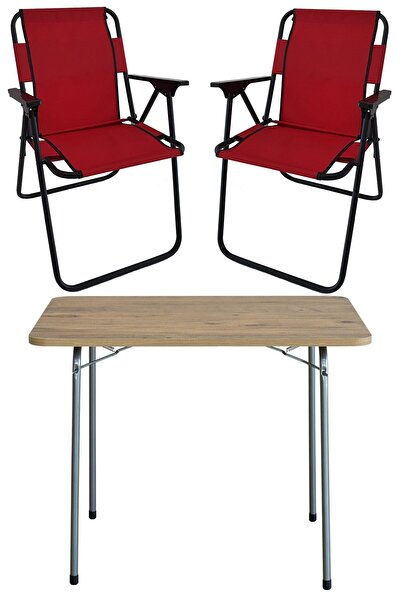 Bofigo 60x80 Çam Desenli Katlanır Masa + 2 Adet Katlanır Sandalye Kamp Seti B...