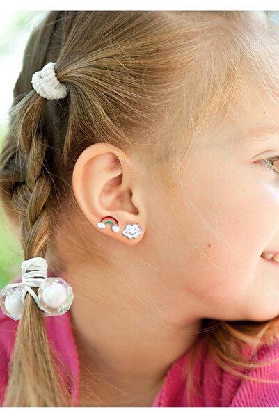 BearPear Kız Çocuk Küpesi Sevimli Bulut Ve Gökkuşağı Renkli Çocuk Küpesi