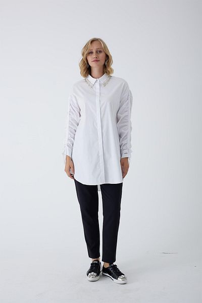 Moodbasic Stone Detailed Gathered Tunic