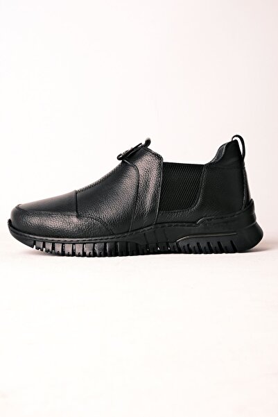 Brs Five Women's Genuine Leather Triangle Metal Detailed Casual Shoes-black