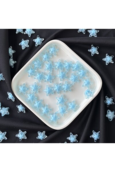 Bijumix Aksesuar 15 Adet 16mm Yıldız Mavi Figürlü Renkli Delikli Boncuk Bilek...