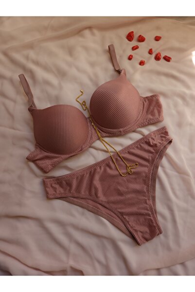 BY GUZEL Βασικό Σετ σουτιέν σε σκόνη με ραβδώσεις με μοτίβο