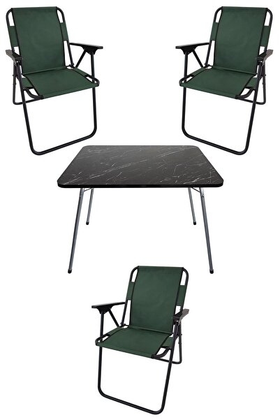 Bofigo 60x80 Granit Desenli Katlanır Masa + 3 Adet Katlanır Sandalye Kamp Set...