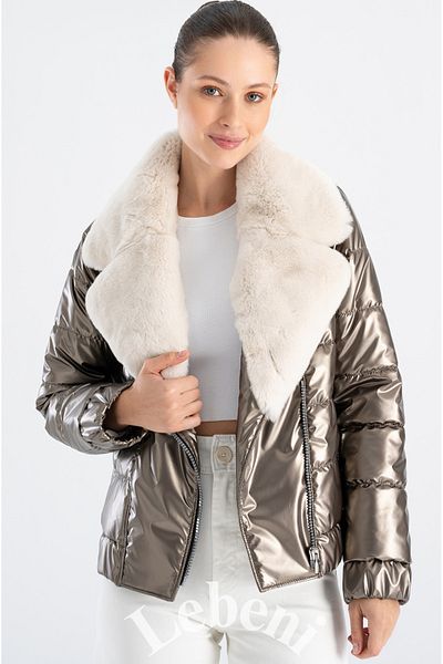 Lebeni Puffer Jacket Women - Seasonal Fur Puffer Coat Shiny Metallic