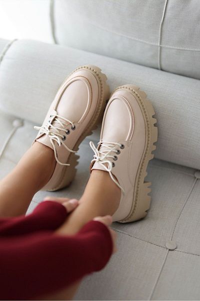 StWenn Γυναικεία Παπούτσια Loafer Moccasin με χοντρή σόλα Μπεζ Valentino Model Casual Shoes Classic Παπούτσια