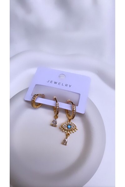 Accessories Set of 3 Eyed Gold Color Zircon Earrings