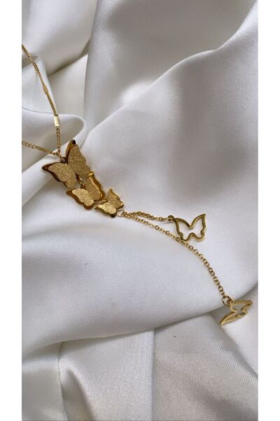 Accessories Gold Colored Butterfly Patterned Steel Necklace