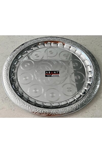 BİODATA 430 Lüks Paslanmaz Çelik 40cm Çay Kahve Tepsisi No:2 Yuvarlak Sunum S...