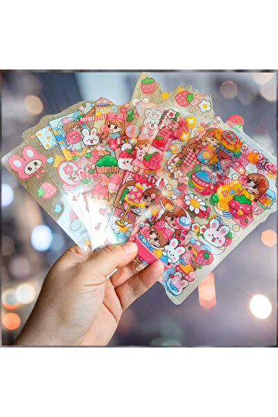Bluoksweet 6 sayfa Çilek kız collection çıkartma sticker defter etiket