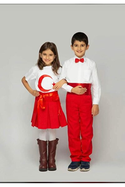 Nacar 23 Nisan Kız Erkek Çocuk Tshırt Etek Takım Gösteri Kıyafeti 0-24