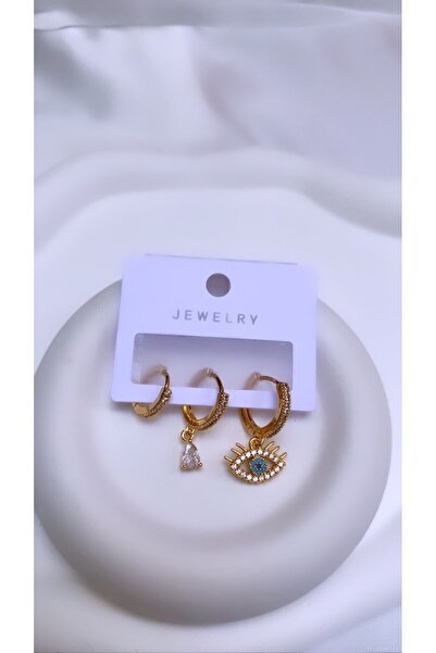 Accessories Gold Color Set of 3 Eyed Zircon Earrings