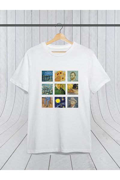 dopdolu promosyon 9 Van Gogh Painting Printed 100% Cotton T-Shirt