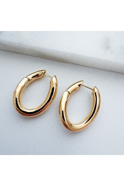 CHARMLUCKY Steel curling oval hoop earrings
