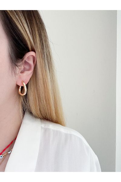 CHARMLUCKY Steel curling oval hoop earrings