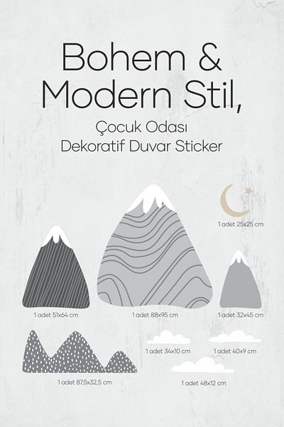 ANGARYA Bohemian & Modern Style, Decorative Baby and Children's Room Snowy Mountains Wall Sticker