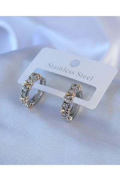Miada Aksesuar Xox Model Zircon Stone Steel Earrings 316L