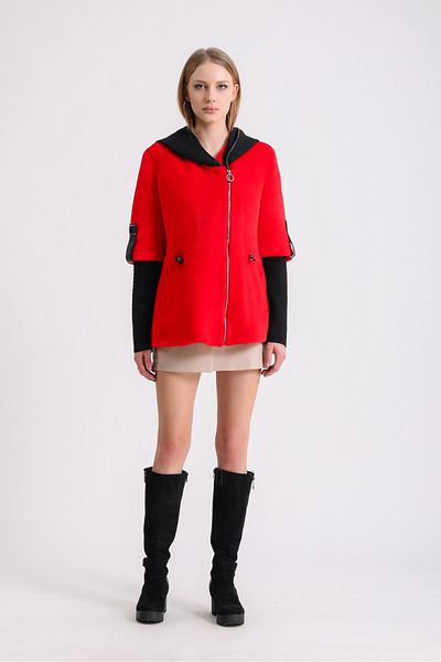 Leather Club Red Knitted Knitwear Wool Coat with Accessories