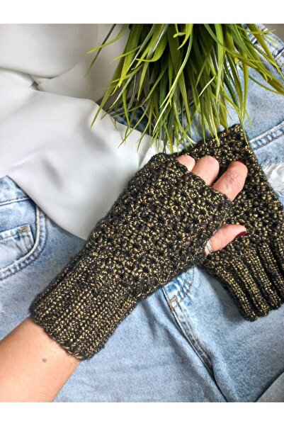 ZeynDesign Trendy Metalik Siyah Parmaksız Eldiven