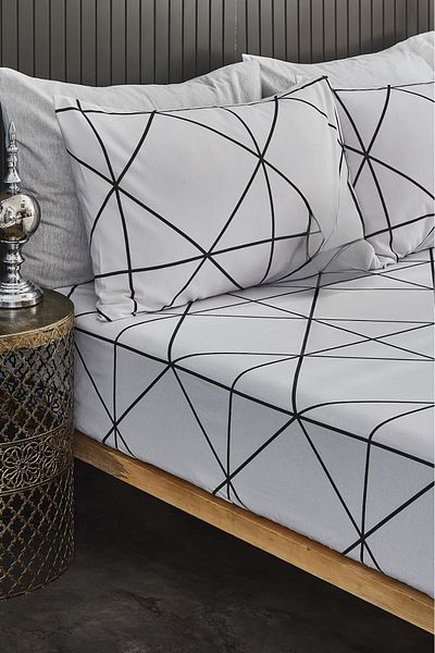 Sares Home Σετ σεντόνια με γεωμετρικό σχέδιο Λευκό Διαμάντι Oversize