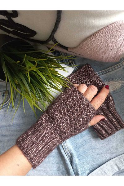 ZeynDesign Trendy Metallic Brown Fingerless Gloves