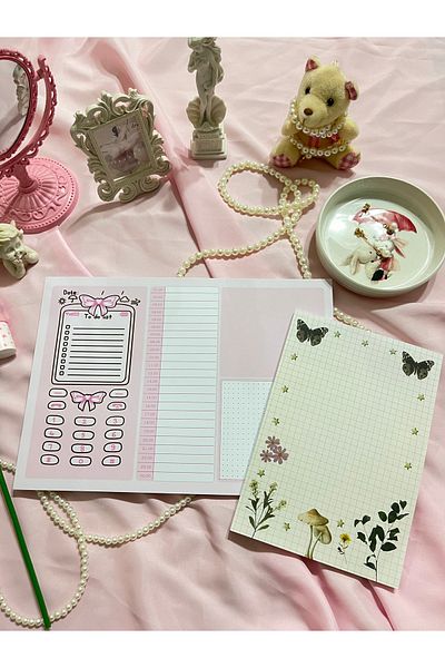 merccuri crafts Set of 2 glue a4-a5 notepad planner notebook coquette & cottagecore checkered