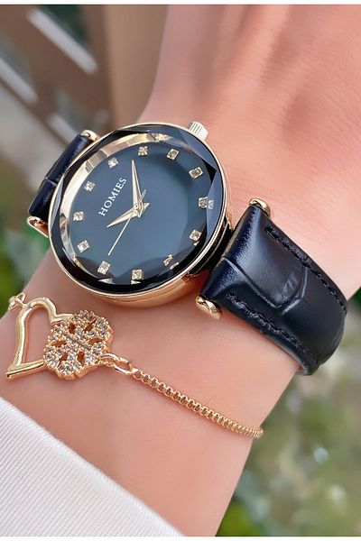 Homies Brand Black Color New Season Leather Cord Waterproof Women's Wristwatch - Bracelet