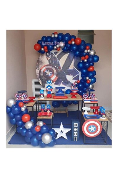 LOTUS PARTY 100 قطعة - مفهوم كابتن أمريكا - أزرق داكن معدني - فضي - أحمر