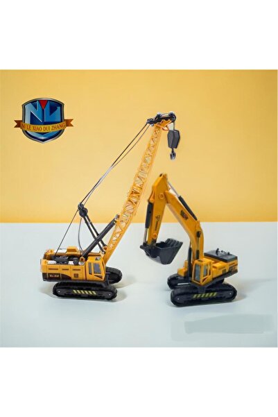 Shem Construction Machinery Crane and Bucket Excavator Set of 2 Work Vehicles