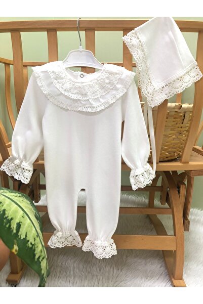 Bebe wini Dantelli Kız Bebek Tulumu Şapkalı,hastane Çıkışı Dantel Işlemeli He...