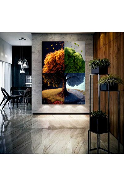 HYgaleri Dört Mevsim Ağaç Kanvas Tablo Dekoratif Duvar Tablo