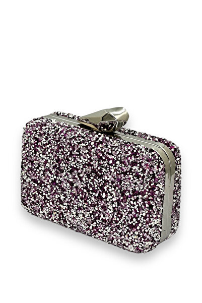 Biçanta Geantă mini elegantă lila cu pietre prețioase pentru seară, nuntă sau absolvire - Portofoliu. Cod: Mini Boy Lila Taşlı