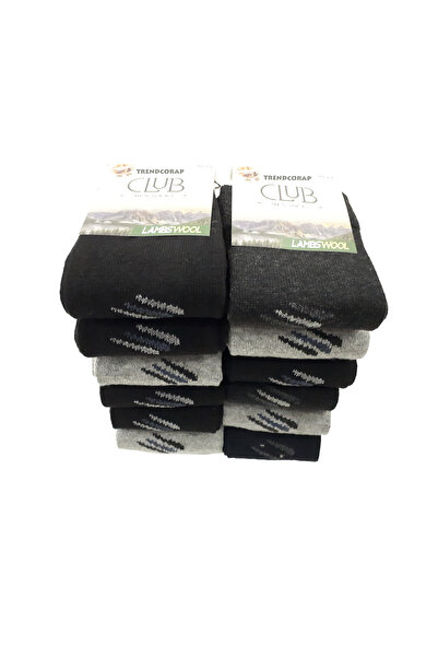 TrendCorap & Club Serisi Dikişsiz Lambswool Kalın Kışlık Yün Erkek Çorap 12 Çift