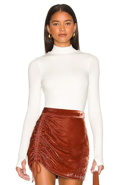 zaccana z White Turtleneck Long Sleeve Double Layer Silk Jersey Bodysuit B16