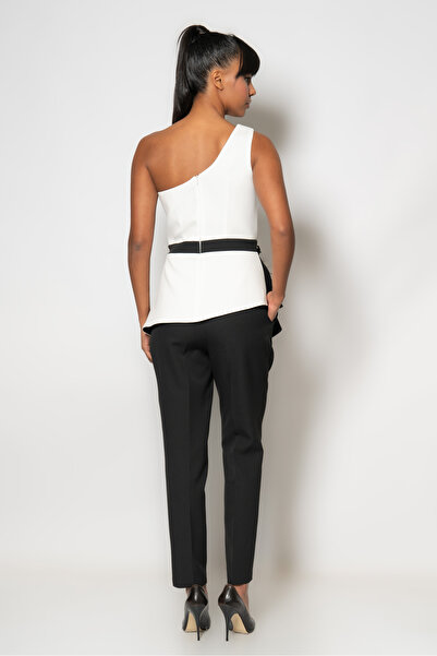 RENGIN Üstü çift renkli beli çiçekli krep pantolonlu ikili abiye takım