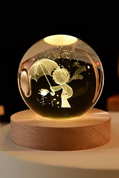 moryconcept 3D Kristal Top Küçük Prens Model Ahşap Standlı Usb Kablolu