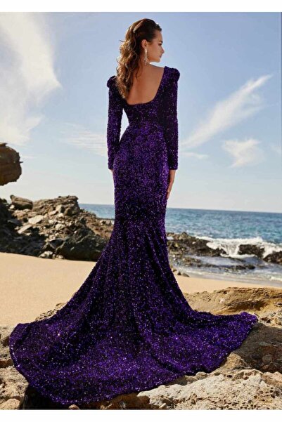 SELİN MODA EVİ uzun trend kadife karpuz kollu düz elbise