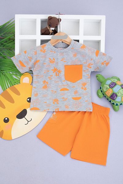 nazarbebe 9-24 Months Boy's Palm Printed Shorts Set