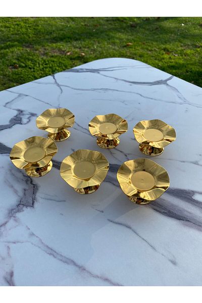 Aslı Hediyelik 6-Piece Wave Pattern Gold Coffee Side Turkish Delight Bowl, Macaron Bowl, Sugar Bowl, Presentation, Coffee, Graffiti, Coffee Presentation
