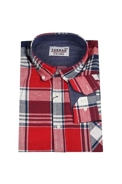 TURHAN TRİKO Ανδρικό κατάλληλο για 110 κιλά Slim Fit Εποχιακό μακρυμάνικο πουκάμισο κόκκινο