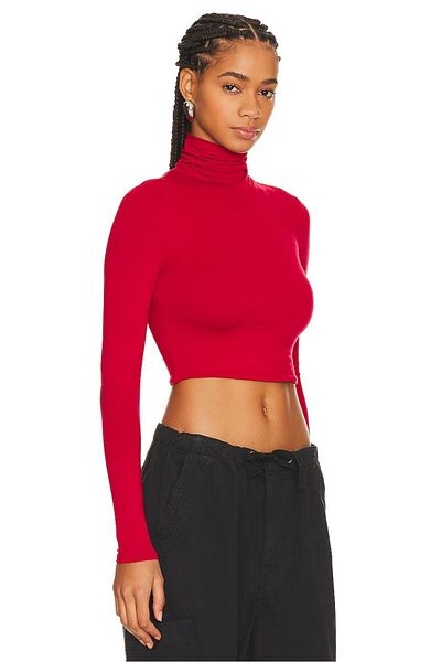 zaccana z Women's Turtleneck Long Sleeve Double Layer Silk Jersey Crop Top