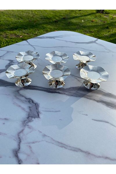 Aslı Hediyelik 6-Piece Wave Patterned Silver Coffee Side Turkish Delight Bowl, Macaron Bowl, Sugar Bowl, Presentation, Coffee, Graffiti, Coffee Presentation