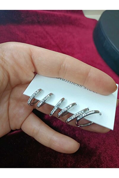 6'LI ÇELİK HALKA KÜPE SETİ TAŞLI