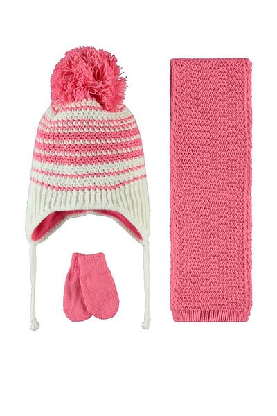 Kitti 0-18 Months Baby Girl Anti-pilling Fleece Scarf Beanie Gloves Set of 3