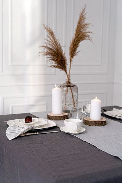 miyolin Washed Linen Runner, Linen Gray Runner, Raw Linen Runner, Gray Linen Runner 40x140cm
