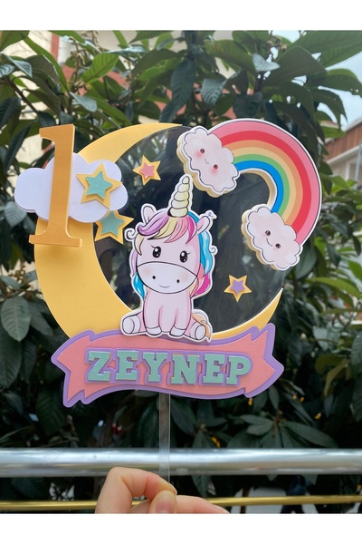 nerisdesign Unicorn Temalı 3d Cake Topper Doğum Günü Pasta Süsü