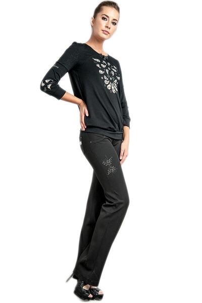 Dodona 1495 Taşlı Özel Tasarım Likralı Şık Siyah Pantolon