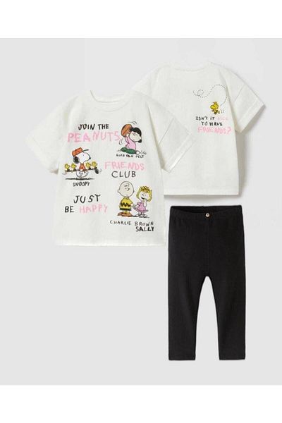 Pink Hippo Kids طقم تي شيرت وجوارب طويلة للفتيات مطبوع عليه سنوبي