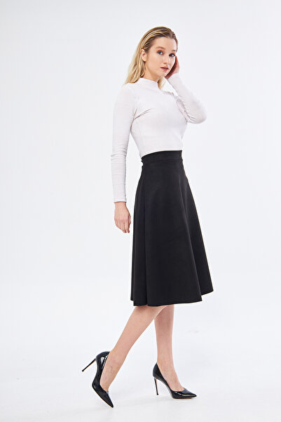 modabirsen Fusta evazată din piele intoarsa de lungime mica