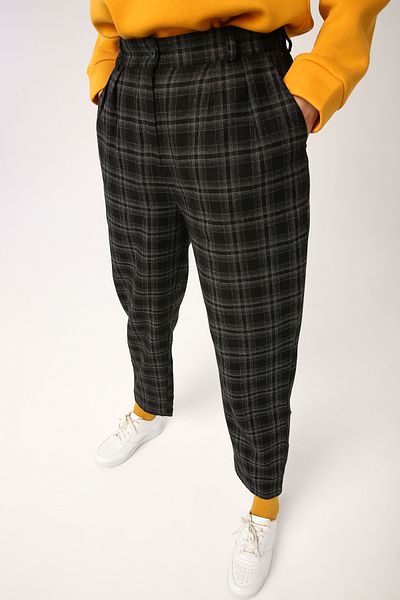 ALLDAY Schwarz-grau karierte, plissierte Slouchy-Hose